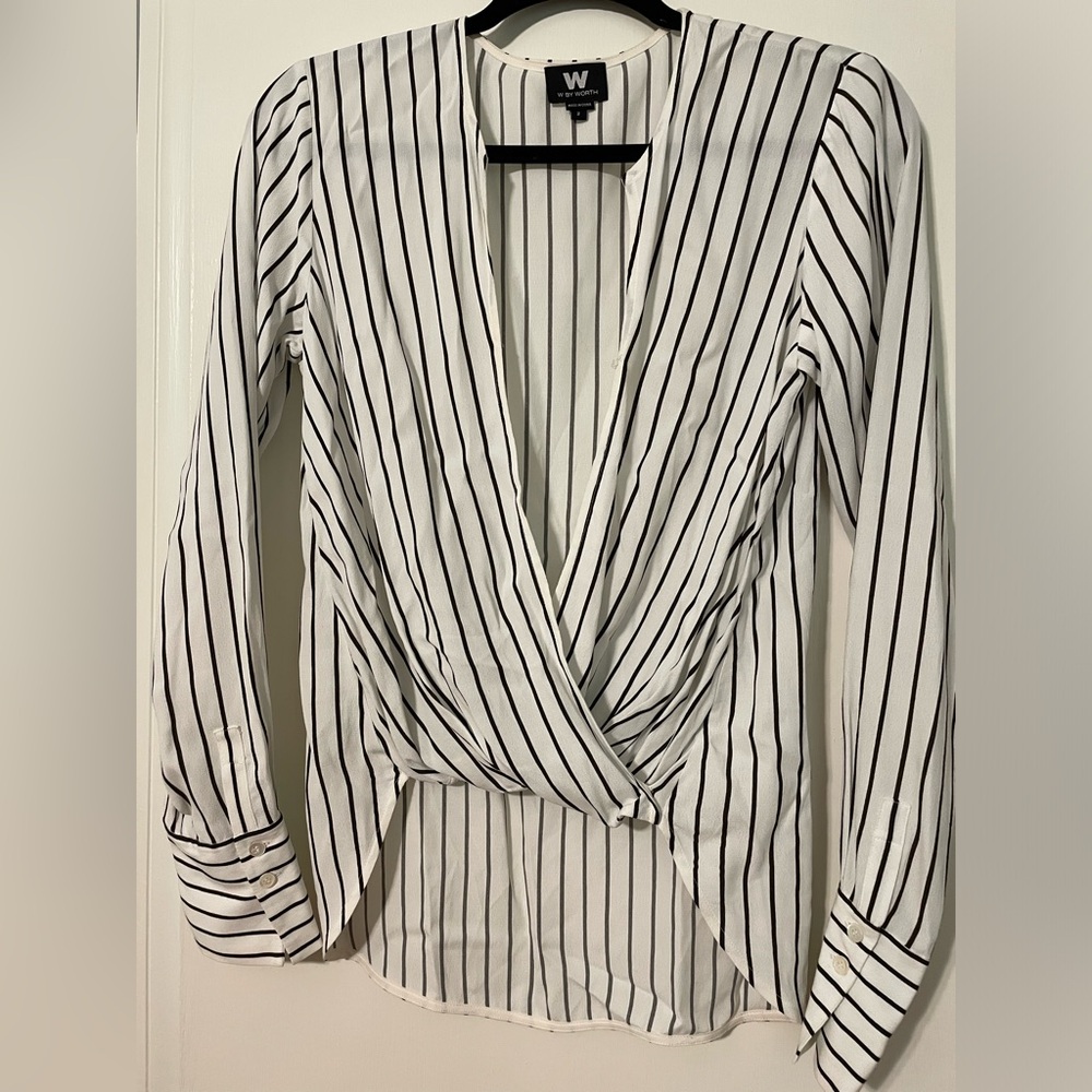 W by Worth ivory and chocolate brown blouse